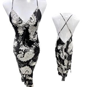 Y2K Victoria’s Secret Maxi Satin Slip Dress, Paisley Print Low Exposed Back